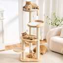 797Audio Modern Solid Wood Cat Tree Tower, 49" Tall Cat Tree with Sisal Scratching Posts and Capsule for Adult Cats, Natural Oak Wooden Cat Tower,Aesthetic Multi-Level Cat Climbing Tree for Indoor Cat