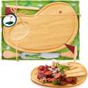 Golf Cheese Board Gift Set Party Favor Prizes Charcuterie Wood Board with Knives and Box Father Day Gift for Dad Grandpa Party Tournament Game (9.8" x 7.7", Bamboo Color)