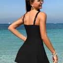 Pink Queen Women Tummy Control Two Piece Tankini Swimsuits with Skirt Vintage High Waisted Bathing Suits Push Up Swimdress (Black, L)