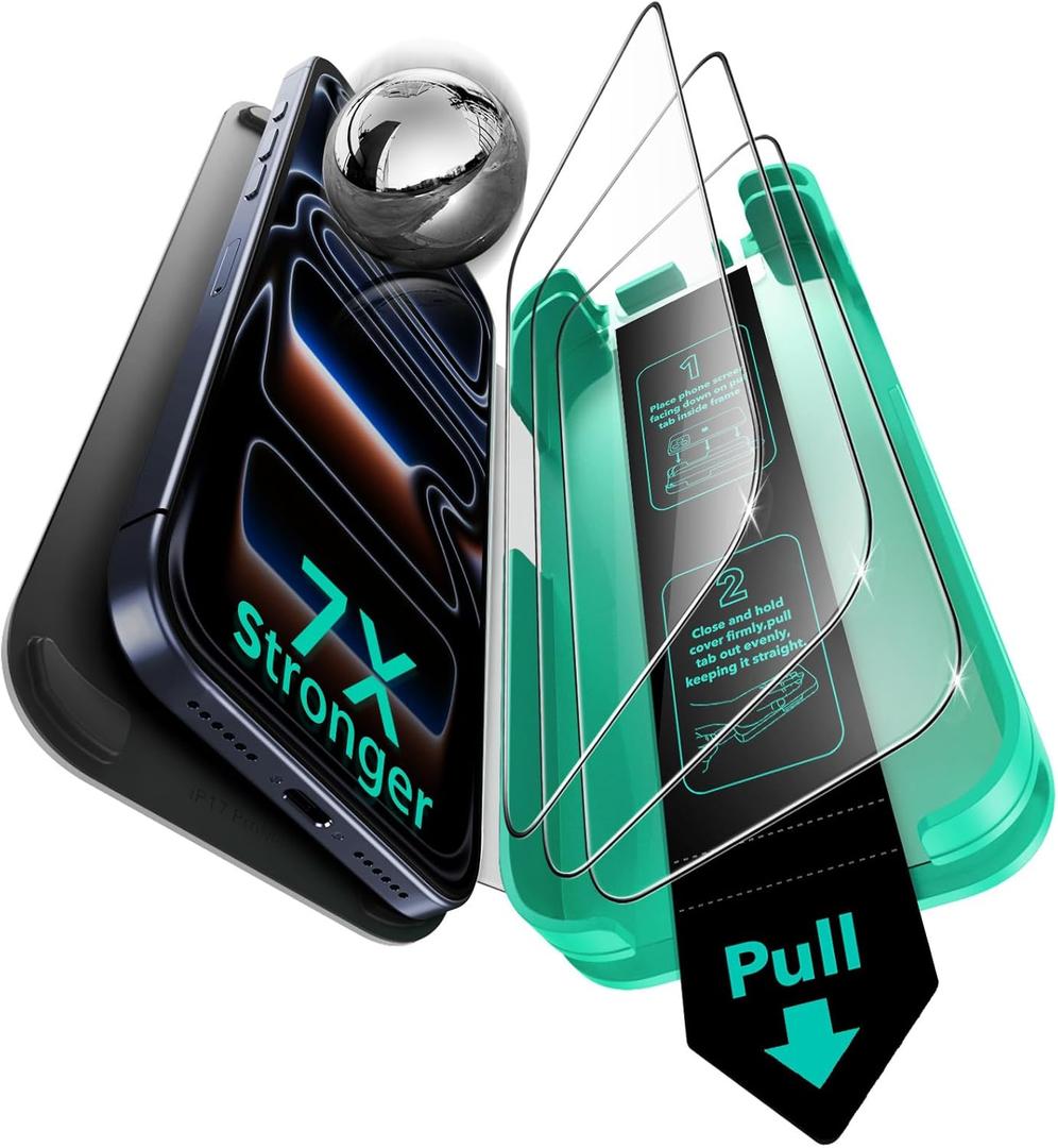 ESR 3 Pack 9H+ Glass for iPhone 17 Pro Max Screen Protector, [Military-Grade Shatterproof], with AR Anti-Reflective Technology, Armorite Ultra-Tough Tempered Glass with Ultra Fit Tray