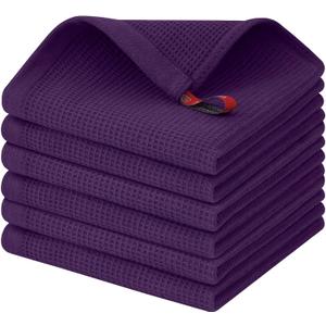 Homaxy 100% Cotton Waffle Weave Dish Cloths - 6 Pack Soft and Absorbent Dish Towels - 12 x 12 Inches Quick Dry Dish Rags - Eggplant