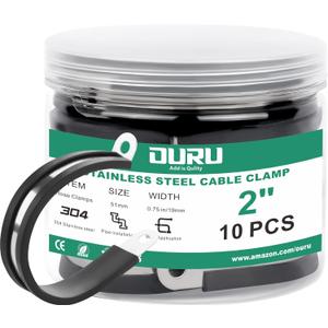 OURU 10pcs 2 Inch Stainless Steel Cable Clamps,Rubber Coated Cushioned Insulated Cable Clamp,Automotive Cable Wire Clamps,Pipe Clamps,Metal Clamp for Tube,Lines,Wire Cord Installation(Black,51mm)