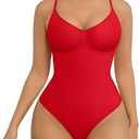 FeelinGirl Shapewear Bodysuit for Women Tummy Control Seamless Sculpting Snatched Waist Body Suit Body Shaper Thong (Medium-Large, Rust-Red)