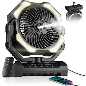 Misting Fan, Portable Camping Fans with 9oz Water Tank, 24000mAh Rechargeable Fan with 4 Speed, Battery Powered Fans with 120H Cooling, Last 5H Mist, 2 Mist Modes, Light, Outsides/Summer Essential