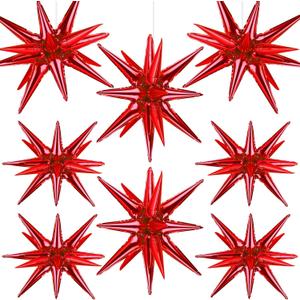 8 Pcs Red Star Balloons, 27/22 inch One-Piece Explosion Balloons Aluminum Foil Balloons for Birthday, Christmas, Wedding, Backdrop, Anniversary, Graduation Party Decorations(Red)