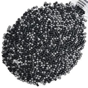 Vlasy 1200Pcs 4mm Silicone Lined Micro Ring Beads for Hair Extensions 5Colors Apply (1200Pcs Black)