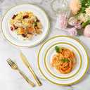 JollyPack 100 Piece Disposable Gold Plastic Party Plates, Including 50 10 Inch Dinner Plates and 50 7 Inch for Dessert, Great for Parties, Weddings, Home Use, and Thanksgiving