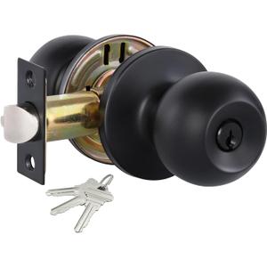 Lanwandeng Matte Black Door Knobs with Lock and Keys, Interior/Exterior Door Knob for Bedroom or Bathroom, Entry Door Lock (1 Pack)