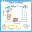 Bear Baby Monthly Milestone Blanket Bear Star Balloon Flannel Blanket Newborn Infant Swaddle Baby Growth Blanket Photography Background with Wooden Signs,Frames,Bibs