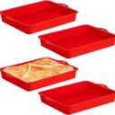 Geetery Set of 4 Silicone Square Cake Pan Silicone Brownie Pan Nonstick Baking Mold for Muffin Bread Rice Crispy Lasagna Pie, Red (10 x 8 x 1.6 Inches)