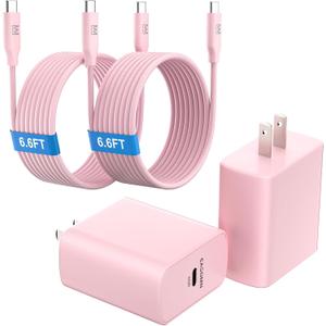 45W Super Fast Charger Type C, [2 Pack] 45 Watt USB-C Charger PD/PPS Wall Charging Block for Samsung Galaxy S25 Ultra/S24/S23 Ultra/S23+/S22 Ultra/S22+/S20 Ultra, Tab S8(Pink, with 2X 6.6ft Cable)