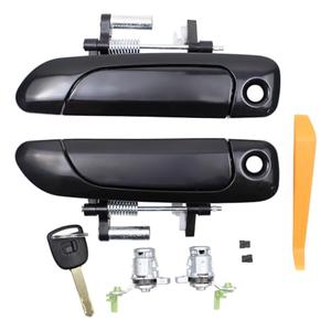 MOTOKU 2 Pair Front Black Exterior Door Handle and Door Lock Cylinders for Honda Civic 2001-2005 Outer Outside Left Driver and Right Passenger Side with Passenger Side Keyhole