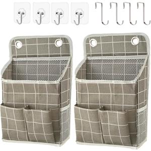 Hanging Basket for Organizing, Wall Organizer with Pockets and Over The Door OrganizerCan for Home, Closet, Office and Camper (Grey Grid2)