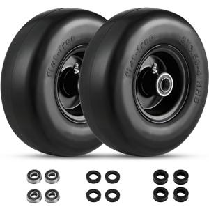 GarveeLife 2 Pack 9x3.5-4 Flat Free Lawn Mower Tire and Wheel, 267 LBS Load,9x3.50-4 Lawn Mower Tires with 3/4" extra 5/8" Bushings for Push Mowers, Garden Carts, Hand Trucks
