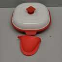 Microwave Grill Pan with Cover, Microwave Cookware Multi-Use for Grilling, Frying, Browning and Crisping, Microwave Bacon Cooker Tray, Microwave Griller with Cover Safe and Easy to Clean (Red) (Medium)