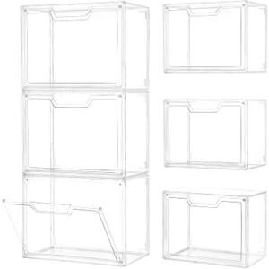 3 Pack Clear Storage Bins with Lids, Storage Containers with Magnetic Door, Stackable Acrylic Display Case for Handbags, Cosmetic, Multifunctional Storage Boxes for Dorm, Living Room, Bedroom Storage