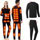 Heated Thermals Underwear Men Women: 42 Heating Zones Electric Thermal Long Johns Pants Set USB Base Layer (Black, L)