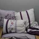 Chezmoi Collection Linnea 7-Piece Luxury Purple Lavender Gray Cherry Blossom Floral Embroidery Comforter Set, California King