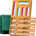 Calmbee Storage Bag Organizer and Wrap Dispenser with Cutter, 9 IN 1 Bamboo Foil and Plastic Wrap Organizer for Kitchen Drawer, Plastic Bag Organizer for Gallon, Quart, Sandwich (Natural, Large)