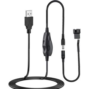 Delinx 12V Fan Speed Controller, Fan Power Adapter,USB 5V Step UP Boost to DC 12V Adapter, 5-12V Adjustable, with 3/4 Pin Fan Connector Cable, 4.8ft Length