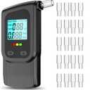 Breathalyzer, LCD Digital Alcohol Tester with 20 Mouthpieces - Portable & Easy to Use for Personal, Home, and Party Safety High Accuracy Breath (Black)
