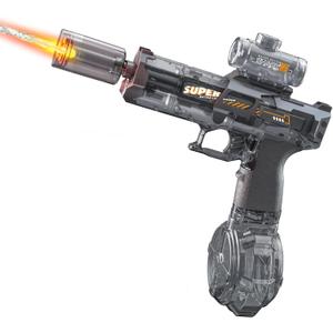 Electric Water Gun for Adults Kids, Automatic WaterGun with Led Light, Long Range Transparent Electric Squirt Gun Blaster Summer Outdoor Pool Party Toys Gifts for Boys Girls (Pistol Black)
