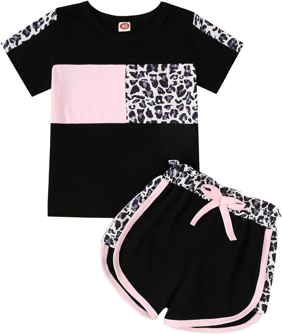 Toddler Baby Girl Summer Outfits Short Sleeve T-Shirt and Shorts 2Pcs Clothes Set for Girls (Black)