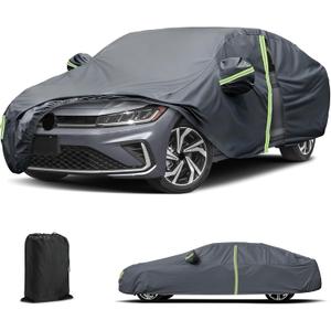 Waterproof Car Cover for 2011-2025 VW Jetta, All Weather Sedan Outdoor Sun UV Rain Dust Snow Wind Protection Cover for Automobiles with Zipper Door & Windproof Bands (Gery)