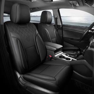 Black Car Seat Covers Full Set - Breathable Faux Leather Universal 5 Seat Covers for Cars, Automotive Protector Fit for Most Sedan SUV Pick-up Truck