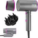 LEBENLANG Ionic Hair Dryer, 1875W - Foldable, Portable, Compact, Mini, Travel, Diffuser, Curly Hair (Grey/ Pink)