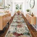 Hallway Runner Rug 2x10ft: Washable Non-Slip Backing Indoor Floor Carpet for Kitchen Entryway Porch - Modern Abstract Thin Low-Pile Soft Long Rugs for Living Room Porch(2x10 Red/Green Multi)