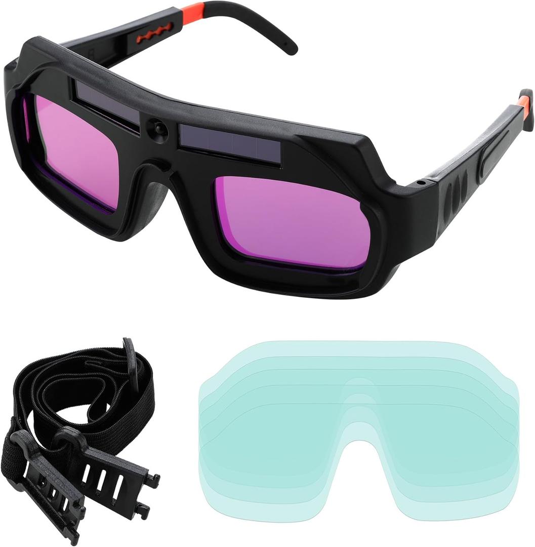 A.I.FORCE Auto Darkening Welding Goggles, Solar Powered True Color Anti-Glare Safety Welding Glasses for TIG MIG MMA Plasma Welding, Lightweight Welders Glasses with Protective Lens and Elastic Band