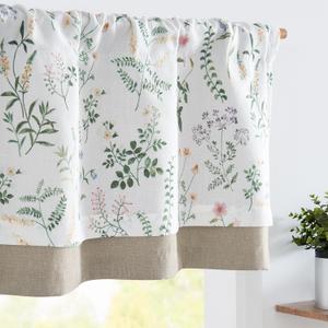JINCHAN Linen Double Layer Valance Curtain for Windows Farmhouse Floral Light-reducing Kitchen Living Room Bedroom Bathroom 18 Inch Rod Pocket 1 Panel Green on White