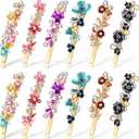 WILLBOND 12 Pieces Vintage Flower Hair Pins Women Barrette Bobby Pins Decorative Metal Gold Tone Hairpins Colorful Floral Design Hair Clips French Rhinestone Decorative Accessories for Women Girls