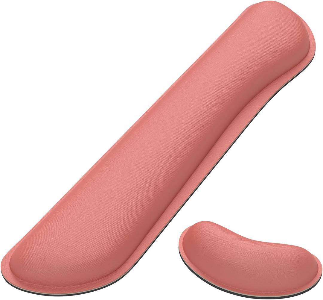 Dapesuom Enlarge Keyboard Wrist Rest, Memory Foam Wrist Cushion for Desk Mats Support, Cute Typing Pain Relief Keyboard Mouse Pad Rests Set with Non-Slip Base for Gaming Laptop Office, Indian Red (17 x 3.6 x 1 + 5 x 3 x 1 inches)