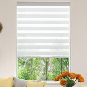 Zebra Roller Window Blinds,Custom Cut to Size,Roller Blinds Dual Layer Roller Shade Blinds, White,Fixed 64 InchesHigh,37 Inches Width (37"W x 64"H)