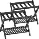 SMIBUY Luggage Rack, Set of 2, Foldable Bamboo Suitcase Stand with Storage Shelf for Guest Room, Bedroom, Hotel, Heavy-Duty (Black)