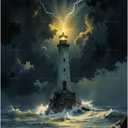 Stormy Lighthouse Paint by Numbers Kit for Adults - DIY Ocean Waves and Lightning Painting on Canvas, Acrylic Paint Set, Suitable for Beginners, Art for Home Decoration or Gifts(16X20IN Framed)