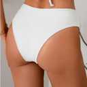 SHENHE Women's V Cut High Leg Ruched Mid Rise Bikini Bottom Swimwear Bathing Suit (White, L)