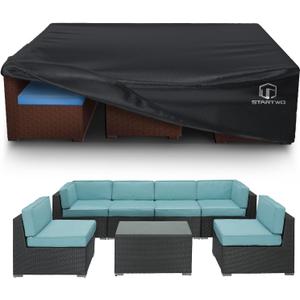 STARTWO Patio Furniture Covers Waterproof,Heavy Duty 7-12 Seats Outdoor Furniture Cover for Sectional Sofa, Table Chairs, Anti-UV Tear-Resistant 128"Lx83"Wx28"H, Black