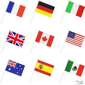50 Countries International World Stick Flag,Hand Held Small Mini National Pennant Flags Banners On Stick,Party Decorations for Parades,Olympic,World Cup,Bar,School Sports Events,Festival Celebrations