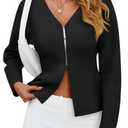 Saodimallsu Womens V Neck Sweater Blazer Peplum Long Sleeve Knit Open Front Split Cardigan Sweaters Black Size S