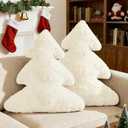 Lanpn Christmas Tree Pillows Set of 2, Snowflake & Tree Christmas Decoration Winter Soft Cute 3D Shaped Xmas Tree Throw Cushion for Sofa Bedroom Xmas Decor (18x16 Inch, Cream White)