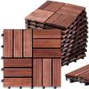 Timberwave New Design Deck Tiles, Solid Acacia Wood Floor Tiles, Patio Tiles Outdoor Interlocking Waterproof All Weather, with Grooves Decrease Skidding (20)