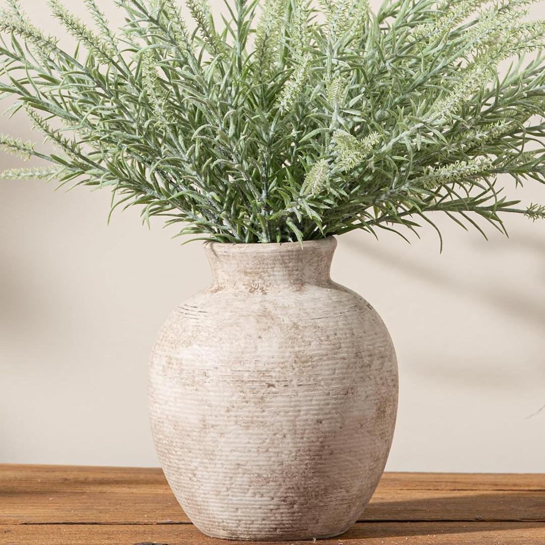 Vanselia Ceramic Flower Vase Home Decor - Farmhouse Table Vases Rustic Vintage Living Room Kitchen Bedroom Decorations for House Book Shelf Office Coffee Desk Dining Fireplace (7.4" Retro)