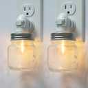 Vintage Mason Jar Plug in Night Light with On Off Switch, 2-Pack 0.5W LED Night Lights Plug into Wall Socket, Farmhouse Nightlight with Mason Jar Lamp Shade for Adult Kids Room Bathroom Hallway