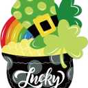 2 x St. Patrick's Day Shamrock Wooden Door Hanging Sign - Lucky Irish Welcome Decor with Rope, Handmade Wood Wreath for Front Door Wall Home Decorations, St. Paddy's Party Housewarming Gift