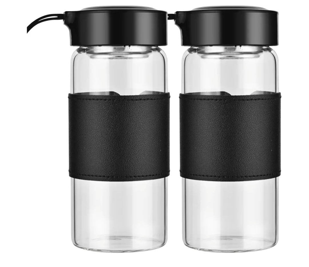 Small Glass Shaker Bottle, 2 Pack 16oz BPA Free Odorless Shaker Bottle with 304SS Mixing Ball and Removable Cleaning Brush for Fitness & Protein Shakes(Black-2Pack)