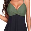 Aqua Eve Women's Underwire Tankini Swimsuit - Twist V Neck Flowy Bathing Suit Top Only, No Bottom (X-Large, Olive Green and Black)