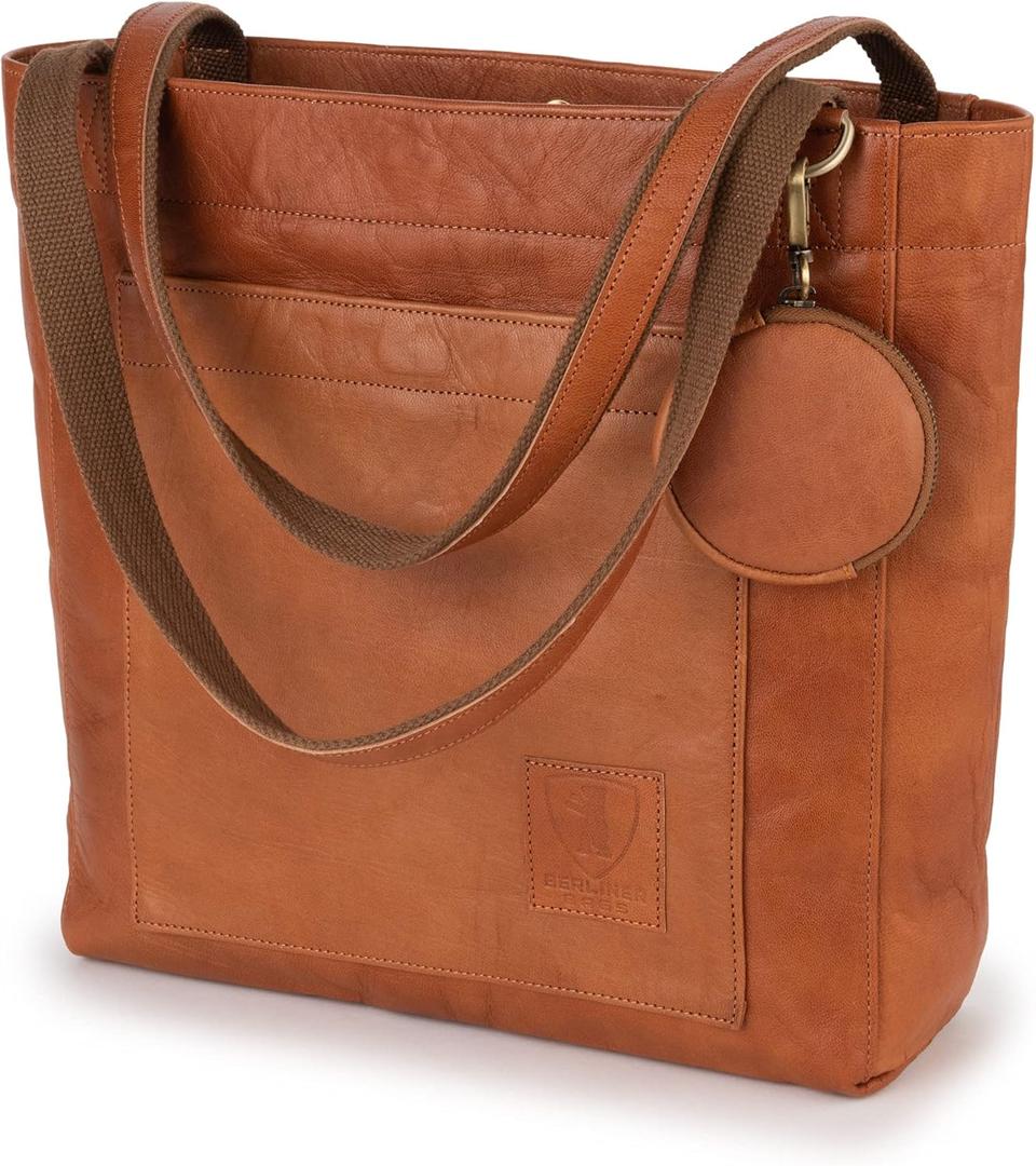 Berliner Bags Vintage Genuine Leather Tote Bag Seville, Handbag, Large Shopper for Women (Brown)